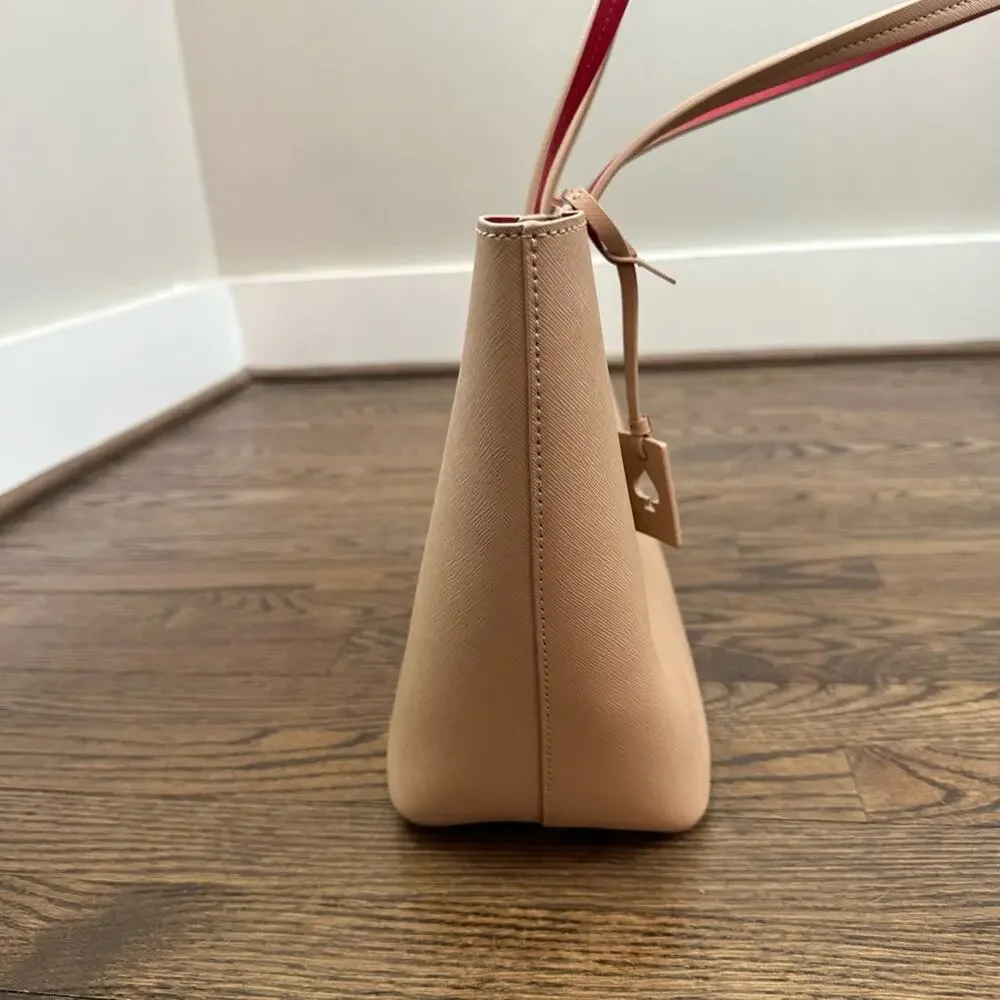 Kate Spade Lida Scotts Place Cream Taupe Leather Tote Bag Red Interior